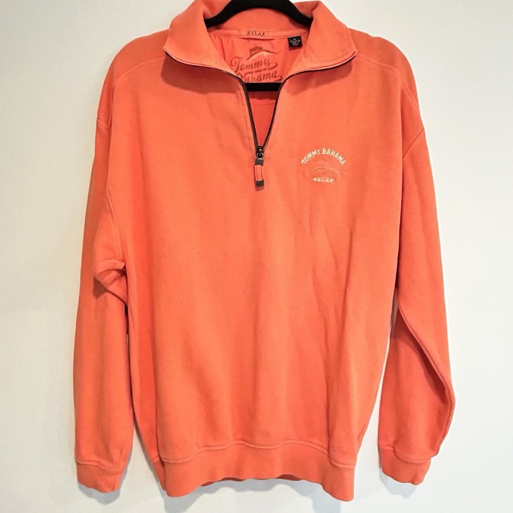 Tommy Bahama Relax Pullover Classic Preppy‎ Mens Medium 1/4 Zip Orange
